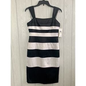 Sangria Black White Stripe Sleeveless Dress Size 4 NWT